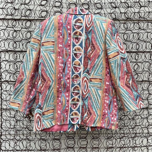 Vintage 90s CAC Pastel Southwestern Art Deco Boxy Oversize Blazer Size 16 - Picture 6 of 6